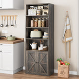 Garvee Farmhouse Bookcase with Doors 71.4in Tall Bookshelf 11.8in Depth Display Storage Shelves Industrial Bookcases Wooden 6 Shelf Bookshelves for Bedroom, Living Room, Home Office - Rustic Oak