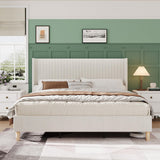 Garvee King Bed Frame Corduroy Upholstered Wingback Headboard King Size Yellow Cream Solid Wood Slats Noise Free - Off-White