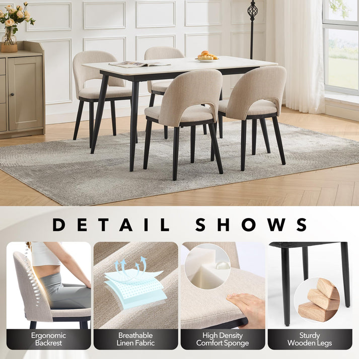 Ergonomic curved backrest with foam cushion on Garvee dining chair
