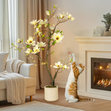 Garvee 4FT Faux Magnolia Plant Artificial Flower Trees For Yard Patio Home Office Arrangement Decor White Pot - 4Ft(With Light)