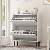 Garvee Shoe Cabinet with 2 Flip Drawers, Wooden Shoe Organizer, Adjustable Shelf, Entryway Storage, 34.5"x10.5"x37.5", White - White