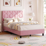 Garvee Pink Twin Bed Frame with Upholstered Headboard, Pink Twin Upholstered Bed Frame, Heavy-Duty Twin Platform Bed Frame with Strong Wood Slats, No Box Spring Needed/Noise Free/Easy Assembly - Pink