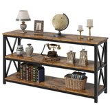 Garvee 3 Tier Console Table, 55.1" Narrow Entryway Table + Storage + Wood & Metal Frame + Industrial Style + Easy Installation + Living Room, Hallway, Entryway