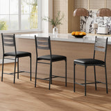 Garvee Bar Stools Set of 2 Wooden Barstools Faux Leather Upholstered Counter Height Kitchen Island Grey - Grey