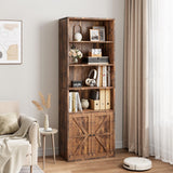 Garvee Industrial Bookshelf with Doors, 11.8in Depth, 71.4in Tall, Wooden 6 Shelf, Farmhouse Style, for Bedroom, Living Room, Home Office - Retro Color
