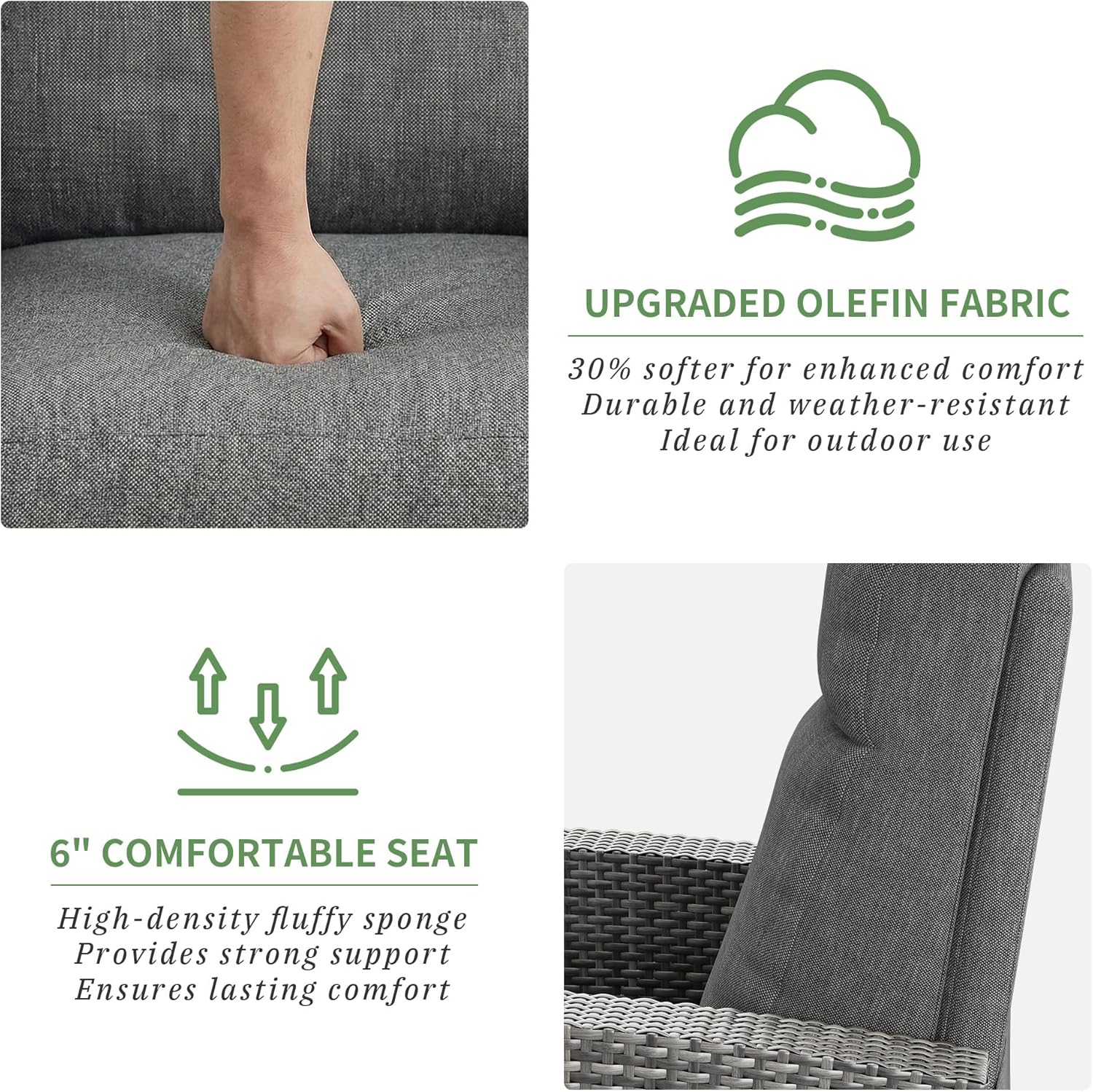 Garvee Wicker Reclining Patio Chair with Adjustable Back and Footrest, Outdoor Recliner Chair for Garden, 150° Lay Flat, Removable Cushion, Grey
