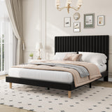 Garvee Queen Bed Frame Adjustable Headboard Velvet Upholstered Platform Bed Queen Size Black - Black