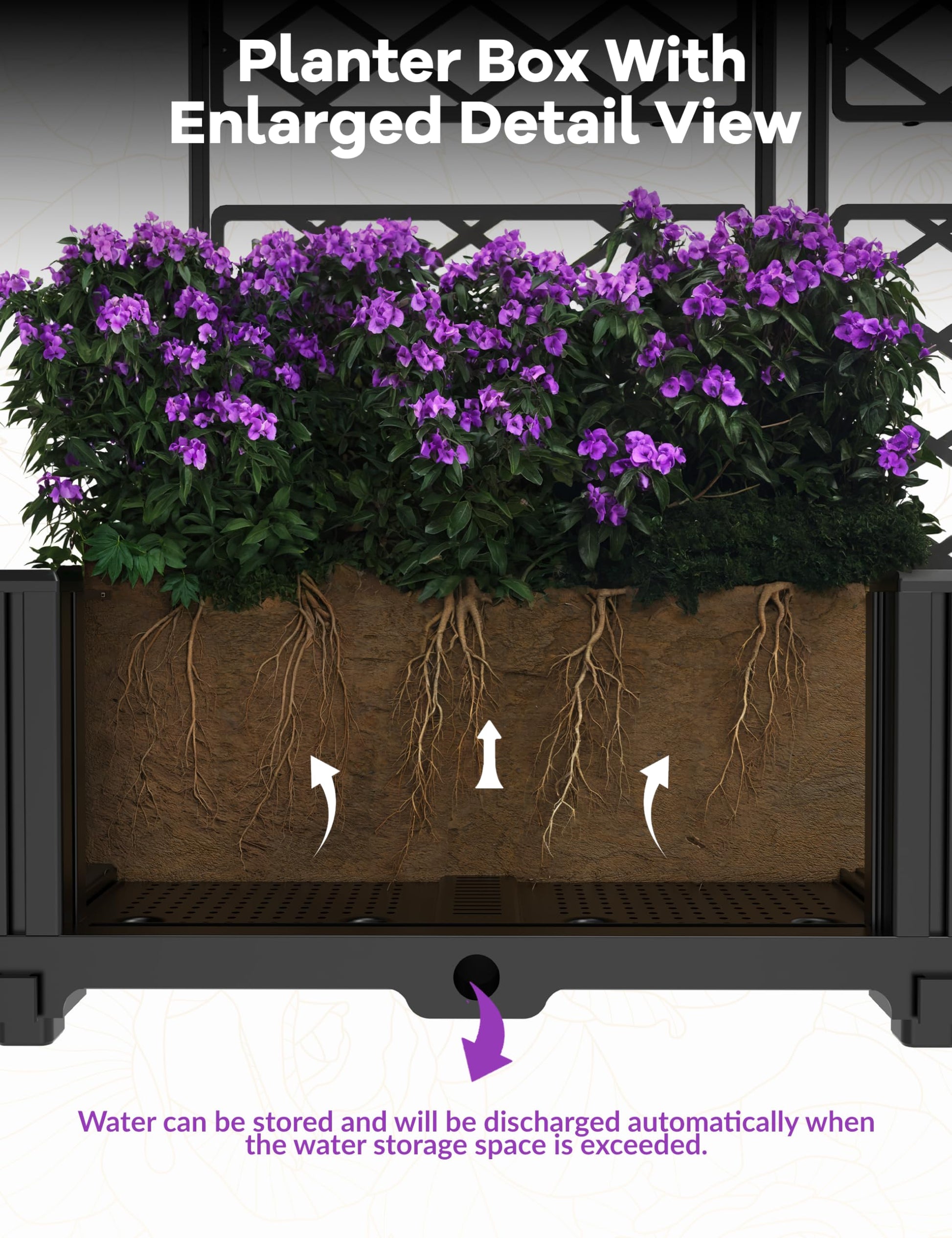 Planter box base with drainage-friendly water management design
