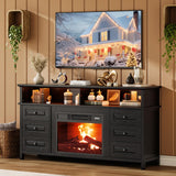 Garvee Fireplace TV Stand for TVs Up to 65" with Storage Cabinet, 60" Farmhouse Console, Black, Fits 23'' Electric Fireplace - Black