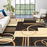 Garvee Modern Brown 9x12 Washable Geometric Rug, for Living Room Soft Rug Non Slip Accent Rug Low Pile Thin Rug Stain Resistant Accent Throw Rug for Bedroom - Brown