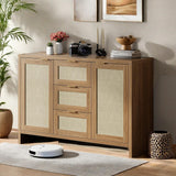 Garvee 47" Modern Rattan Buffet Cabinet Sideboard with Storage, Boho Credenza for Entryway Living Room, Natural Oak