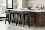 Garvee 26.2" Counter Height Bar Stools Set of 4, Modern Upholstered Kitchen Stools with Low Back and Footrest, Wood Legs, Black - Black