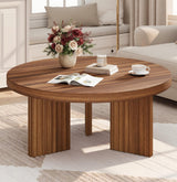 Garvee 33.5" Round Coffee Table With Fluted Legs For Living Room And Bedroom, 33.5" Diameter, Walnut Brown - Walnut Brown
