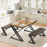 Garvee Dining Table Bench Set for 4 - Kitchen Table Set with 2 Benches, Dining Room Table Set with Sturdy Metal Frame, Saving Space for Kitchen, Dining Room (Vintage, 1.18“) - Vintage