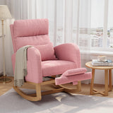 Garvee Nursery Glider Rocking Chair with Extendable Footrest Pink for Bedroom, Living Room, Nursing Room, Linen Upholstery, Modern Design - Pink