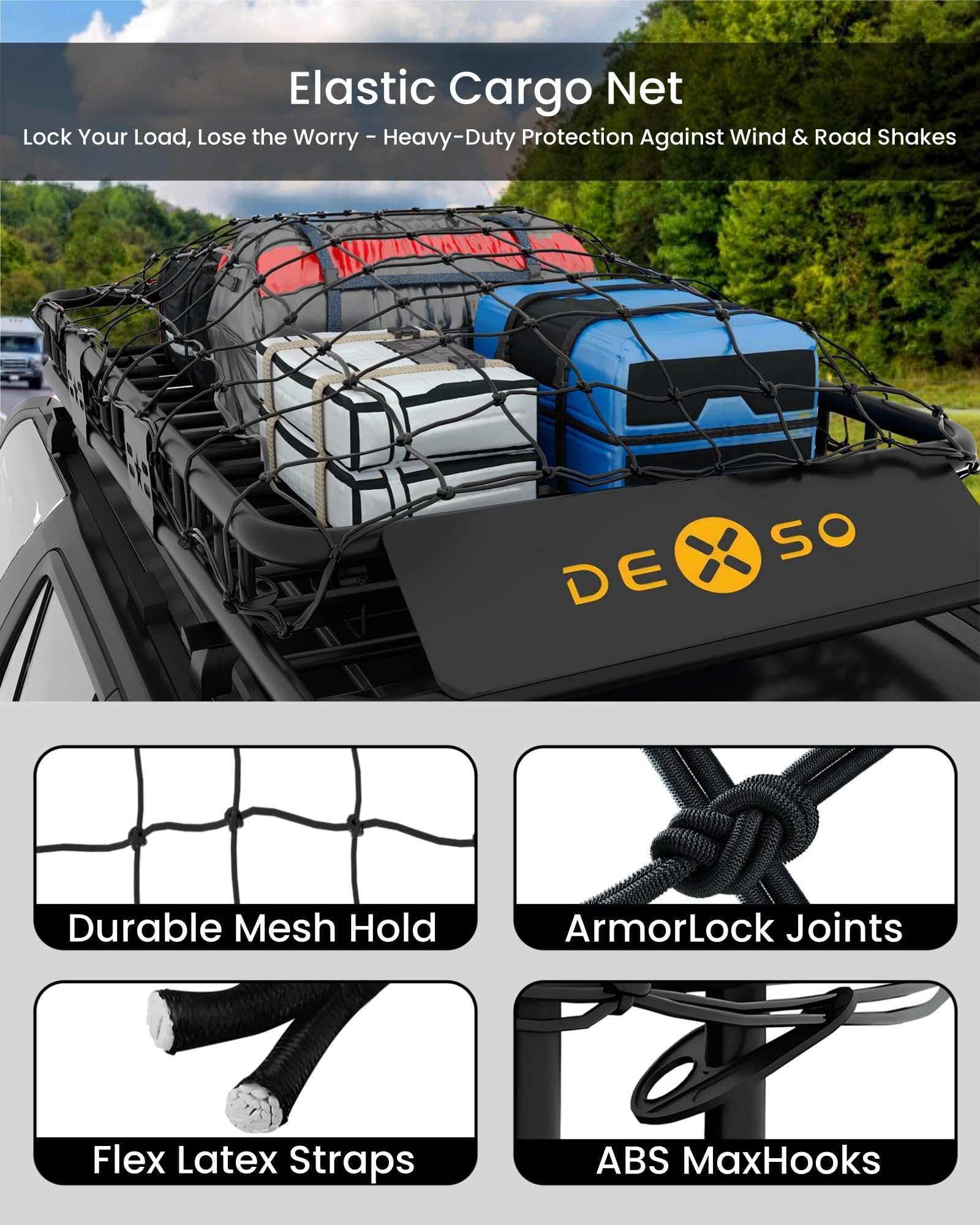 Garvee roof rack basket elastic cargo net for secured loads