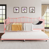 Garvee Metal Daybed with Trundle Bed, Twin Size Day Bed with Premium Metal Frame and Steel Slat Support, Daybed and Roll Out Trundle, Metal Sofa Day Bed for Living Room, Bedroom, Pink - Pink