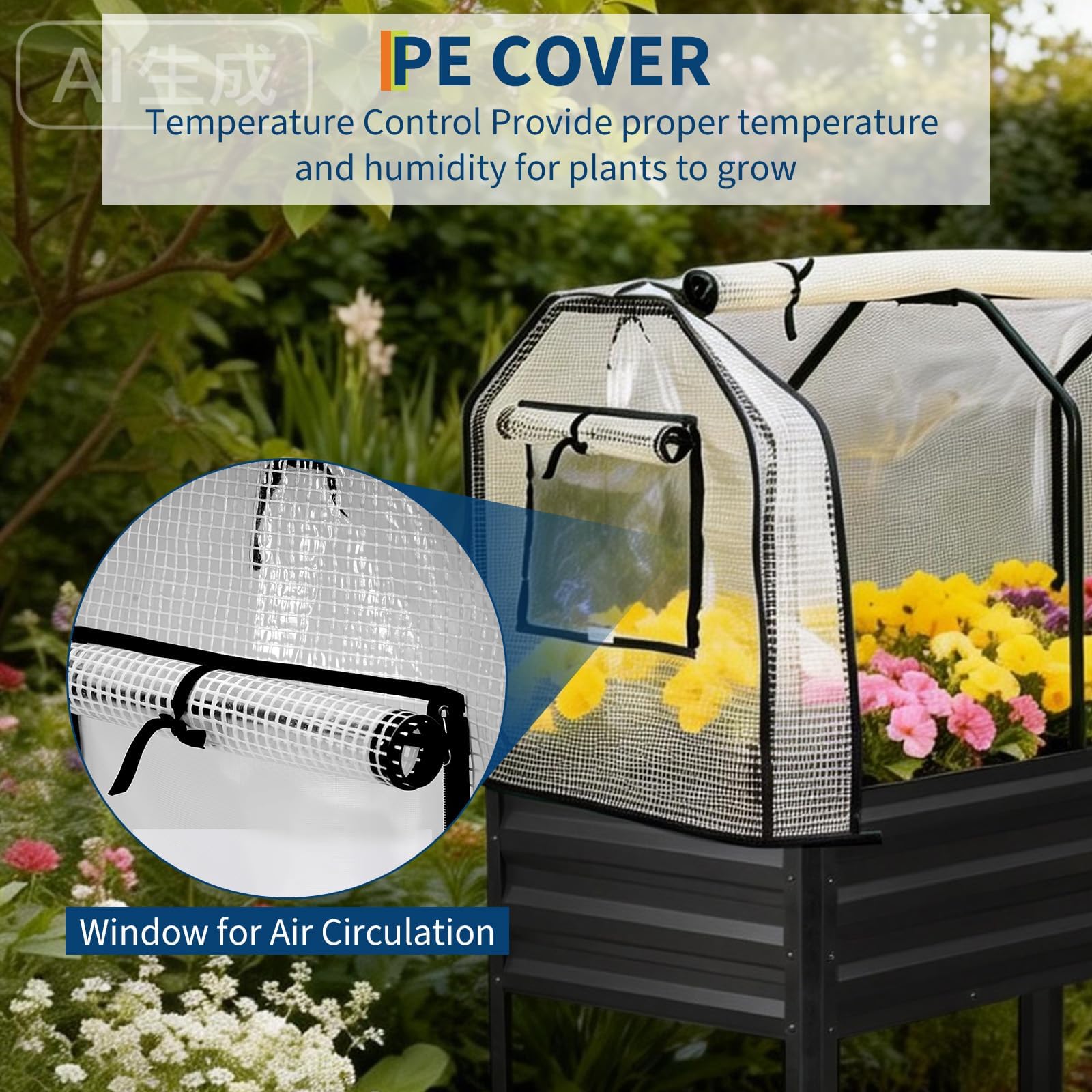 Black Garvee raised garden bed PE cover with roll up ventilation window