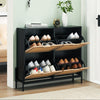 Garvee Natural Rattan Shoe Cabinet with 4 Flip Drawers, Entryway Hallway Free Standing Shoe Racks, Hidden Shoe Cabinet with Metal Legs for Heels, Boots, Slippers, Sneakers