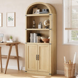 Garvee Bookcase with Doors Arched Bookshelf Farmhouse Cabinet for Home Office Living Room 71.65in Light Oak - Light Oak