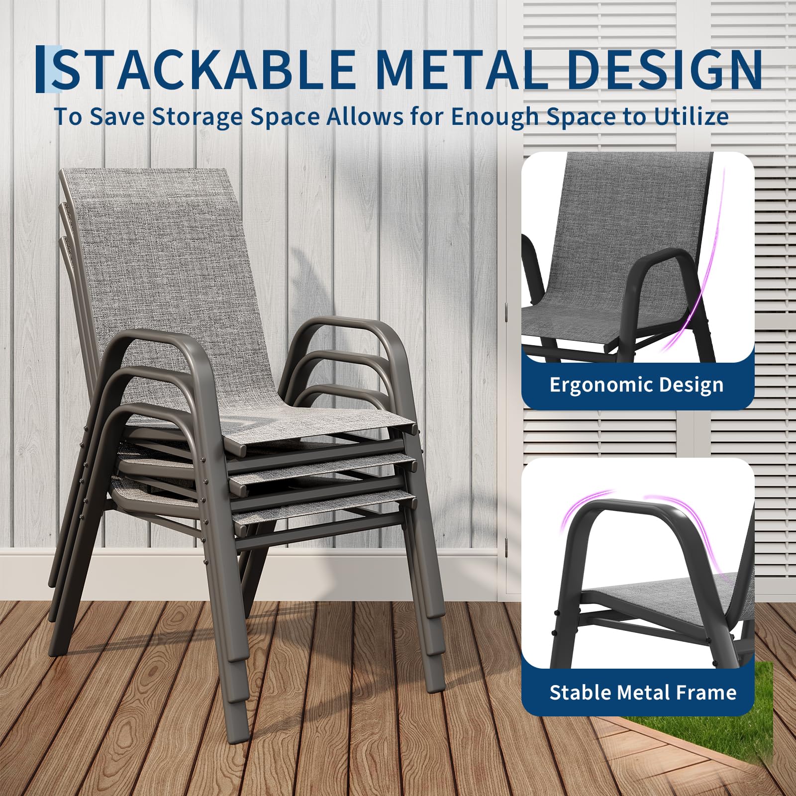 Textilene patio chair with rust-resistant alloy steel frame