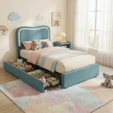 Garvee Boucle Bed Frame Queen Size Upholstered Soft Cloud Bed Blue with Thickened Footboard Rounded Corners No Box Spring Needed - Blue
