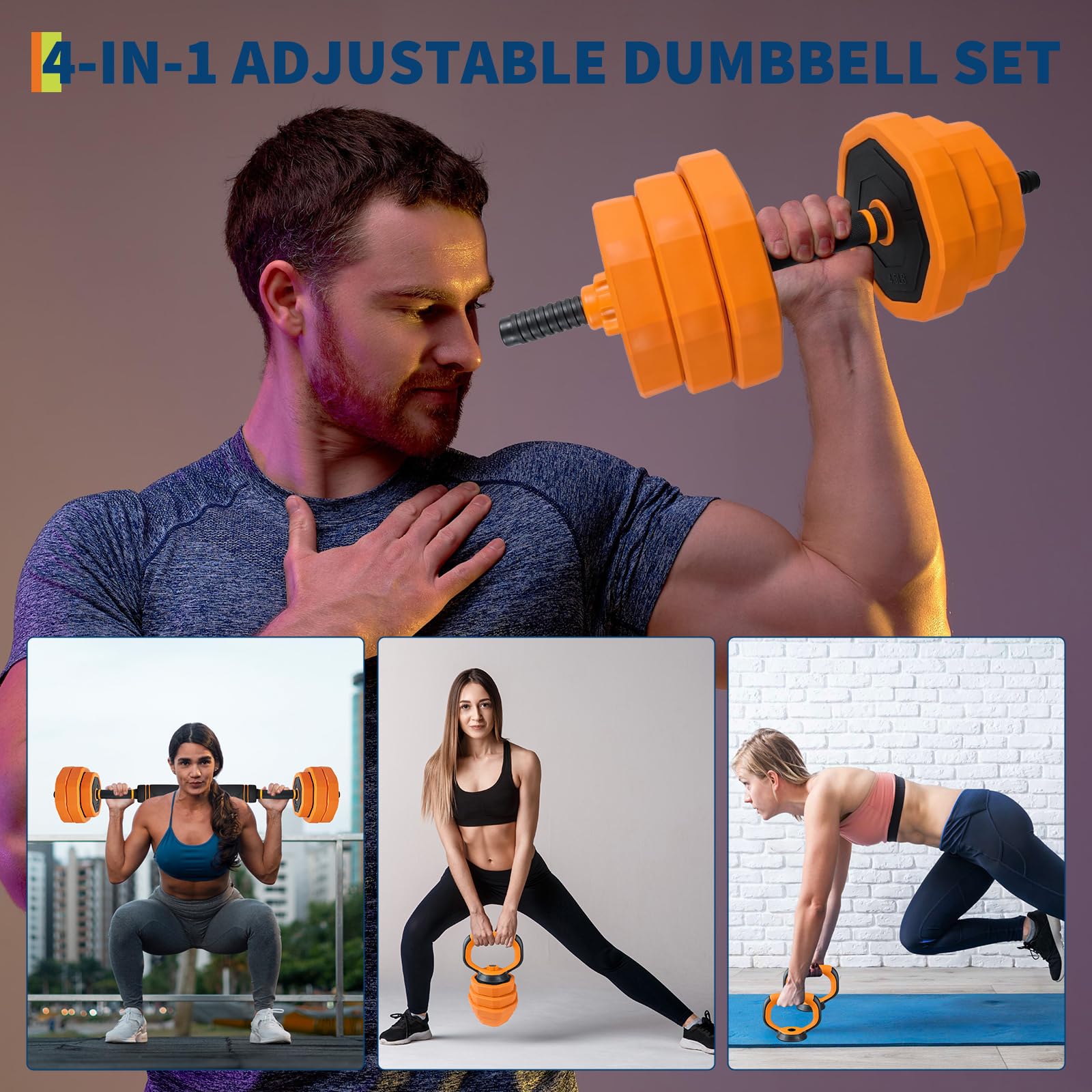 Set d'haltères ajustables 4 en 1 pour plusieurs modes d'entraînement