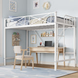 Garvee Metal Loft Bed Twin Size Industrial Heavy Duty Steel Bed with Safety Guard Rails Space-Saving Design White - White
