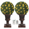 Garvee 16” Artificial Plant Topiary Ball, Pre-Lit Artificial Topiary Plant With Lights, Timer and Remote Control, Artificial Outdoor Porch Trees With Red Urn Base for Outdoor Indoor，RED