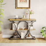 Garvee 39" Industrial Entryway Table, 3-Tier Console Table with Half-Circle Metal Frame, Rustic Brown, Narrow Space-Saving Design - Rustic Brown-Half Circle