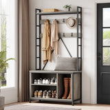 Garvee Hall Tree with Bench and Coat Rack, 17 Hooks, Drawers, Top Shelf, 5-in-1 Storage Organizer for Entryway, Mudroom, Grey - Grey
