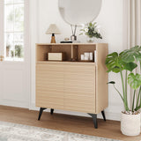 Garvee Fluted Storage Cabinet with Metal Legs Mid Century Modern Sideboard Buffet Credenza for Living Room Hallway Entryway Natural Wood - Natual Wood