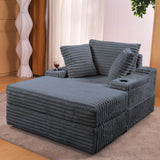 Garvee Oversized Chaise Lounge Chair with Storage Ottoman Corduroy Sofa Bed for Living Room Bedroom 143x110 cm Gray - Gray