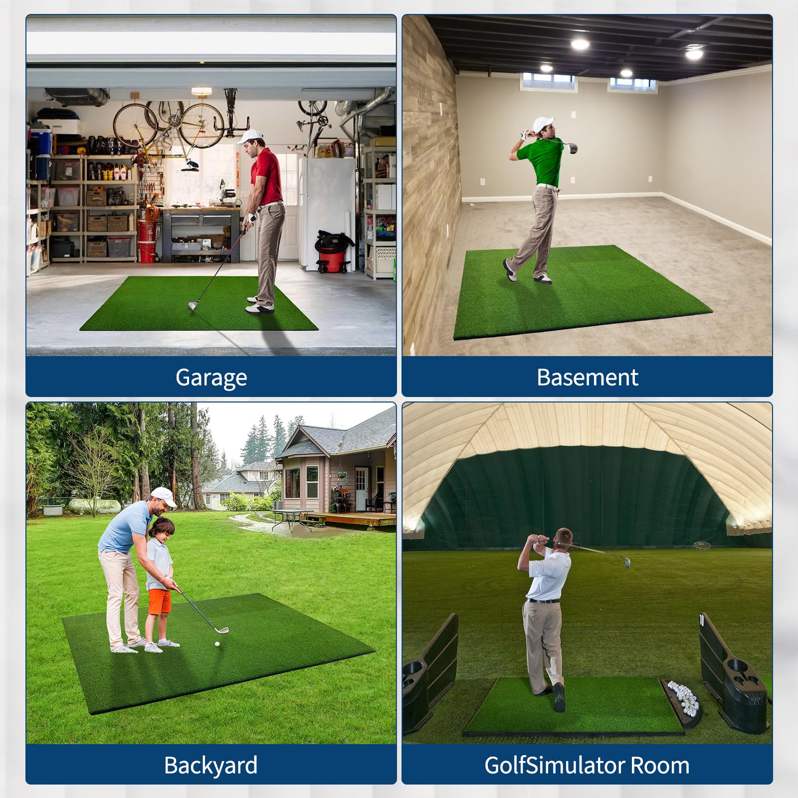 Tapis de golf utilisé dans un garage, un sous-sol, un jardin et une salle de simulateur
