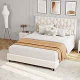 Garvee Upholstered Queen Size Bed Frame, Adjustable Velvet Headboard, Wooden Slats Support, Beige, Modern Platform Bed