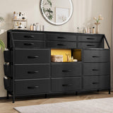 Garvee Wooden Storage Cabinet 14 Drawers Black, 55" Wide Fabric Dresser for Bedroom, Living Room, Hallway with Sturdy Frame and Side Pocket - Black