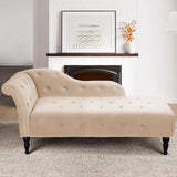 Garvee 60.6 in Upholstered Chaise Lounge with Left Armrest, Velvet Button-Tufted Chair for Bedroom and Living Room, Beige, Durable Solid Wood Frame, Comfortable High-Density Sponge - Beige