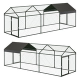 Garvee Metal Chicken Coop 120"×40"×40" Walk-In Chicken Runs for Yard with 2 Doors, Metal Poultry Cage, Scratch-Resistant, Outdoor Backyard Farm, Gray - Black