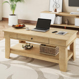 Garvee Walnut Coffee Table with Drawer and Shelf, Large Storage, Rustic Elegant Design, 120x60x48cm, Walnut - Light Wood