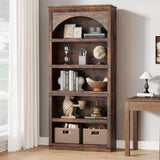 Garvee Farmhouse Arched Bookcase Wooden 5 Tier Bookshelf for Living Room Bedroom Office, 68.7" Tall, Rustic Brown - Rustic Brown