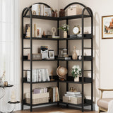 Garvee Corner Bookshelf Industrial Bookcase, L Shaped Bookshelf Arched 5 Tier Corner Shelf, Large Bookshelf with Metal Frame, Etagere Shelf Corner Display Rack for Living Room Bedroom - Black