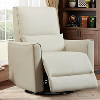 Fauteuil inclinable manuel Garvee pivotant et à bascule pour adultes, fauteuil inclinable à bascule et coulissant avec assise profonde en cuir PU et dossier haut pour chambre d'enfant, salon, chambre à coucher et salle de cinéma maison, beige