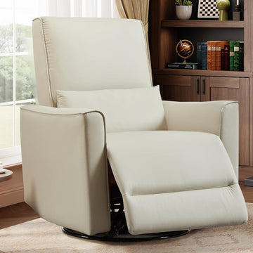 Fauteuil inclinable manuel Garvee pivotant et à bascule pour adultes, fauteuil inclinable à bascule et coulissant avec assise profonde en cuir PU et dossier haut pour chambre d'enfant, salon, chambre à coucher et salle de cinéma maison, beige