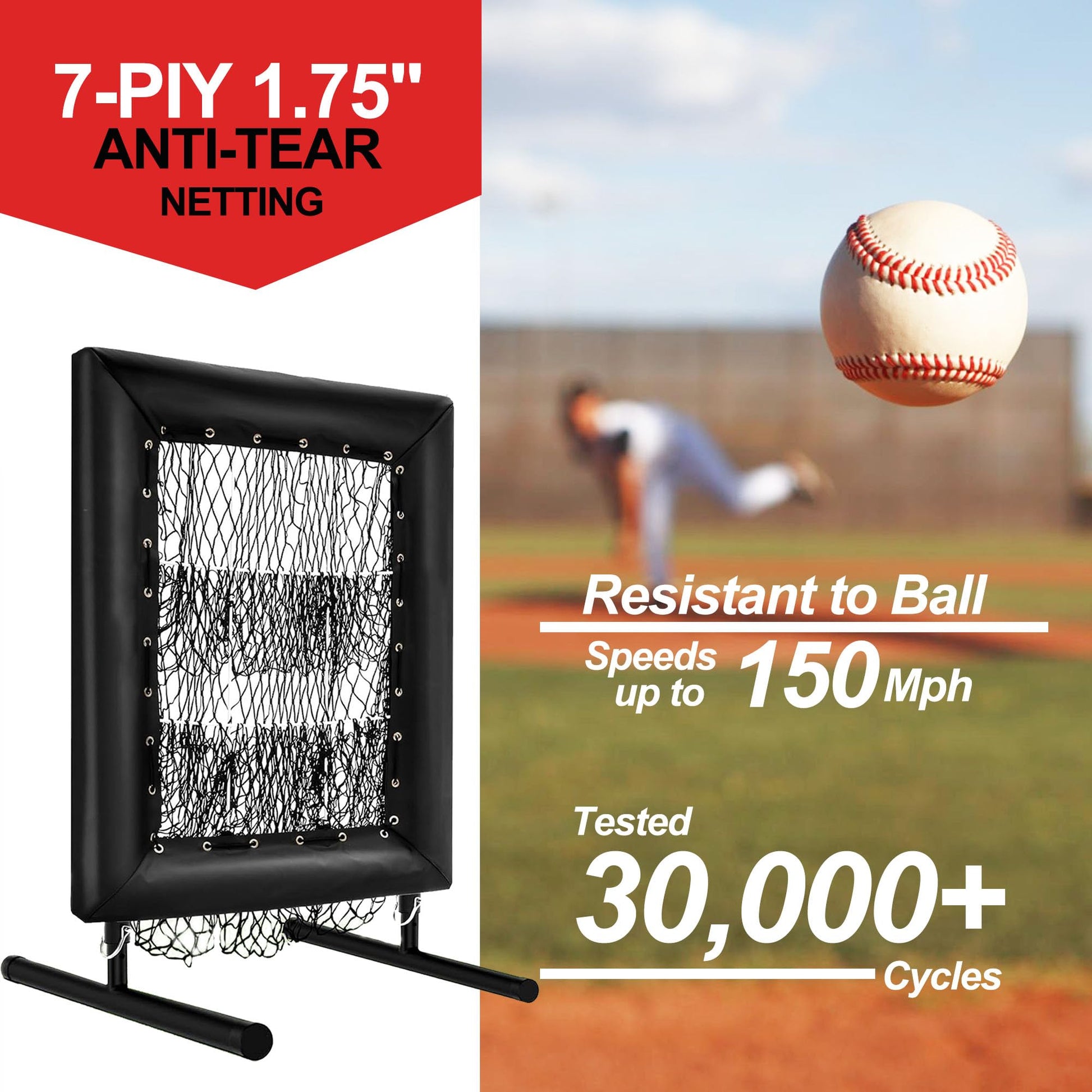 Durable 7-ply anti-tear netting baseball trainer