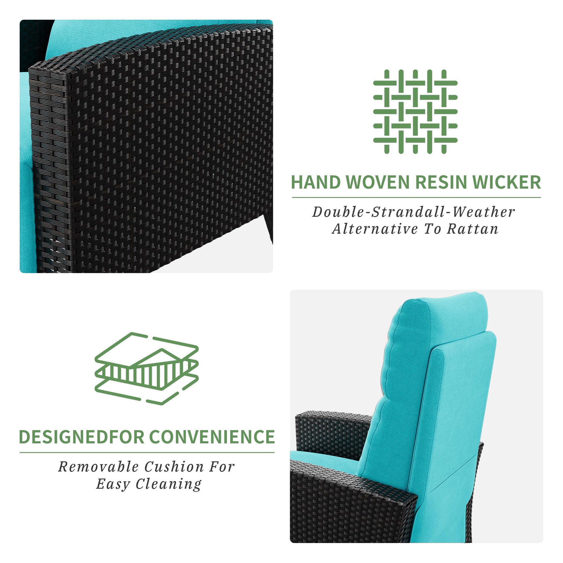Handwoven all-weather wicker on rust-resistant patio recliner frame