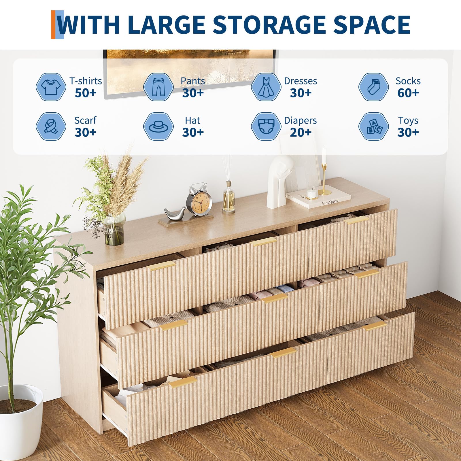 9-drawer dresser with large storage space