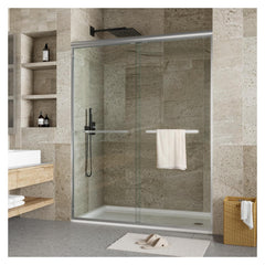 Garvee Frameless Shower Doors 72 Inch H x 48 Inch W, Brushed Silver Sliding Glass Shower Door, 6mm Tempered Glass, Space-Saving Double Panels, Modern Bathroom