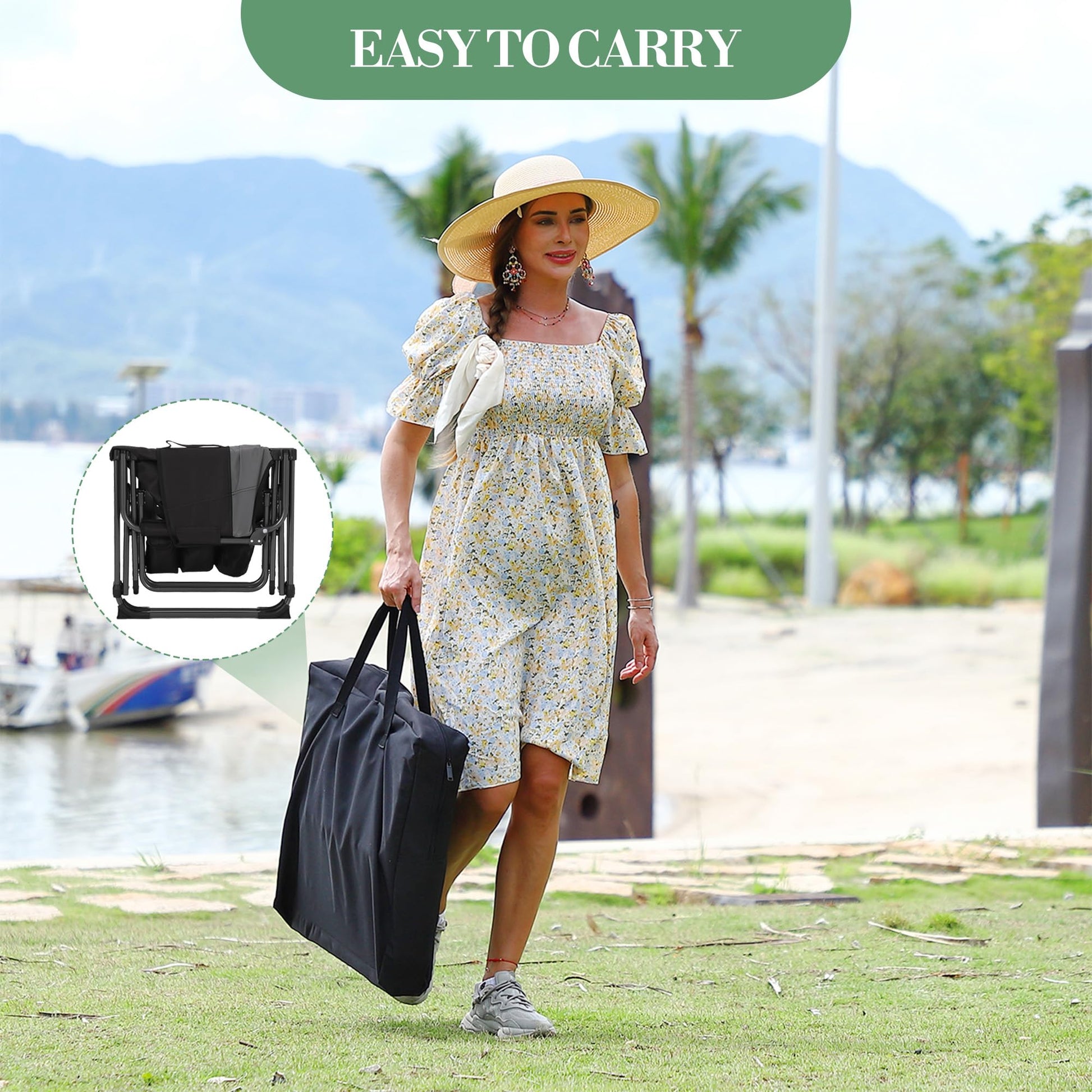 Portable folding camping chair with carry bag