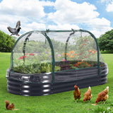 Garvee 6x3x1 ft Oval Galvanized Raised Garden Bed Kit with Zippered PVC Cover, Thick Metal Outdoor Planter Box for Vegetables and Flowers, Grey, Easy Assembly - Grey(Oval)