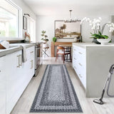 Garvee Area Rug 2x6 Braided Print Washable Rug Non-Slip Runner Grey Ultra-Thin Farmhouse Kitchen Mat Bedroom Accent Carpet - Grey